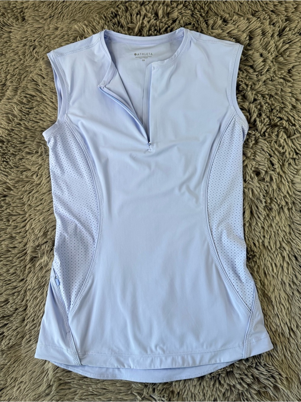 Athleta Light Blue Sleeveless Zip Athletic Top XS Perforated Side Panels